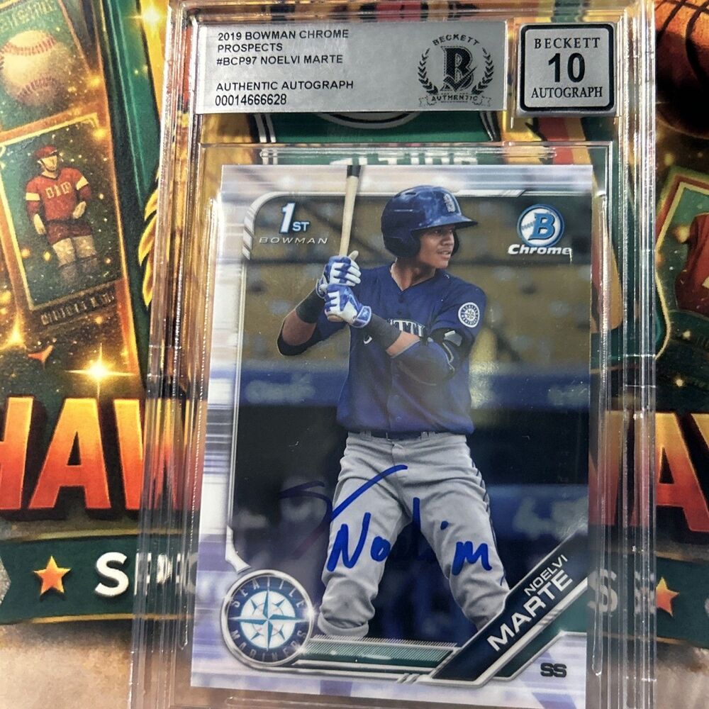2019 Bowman Chrome Noelvi Marte Auto  BGS 10 Mariners Reds